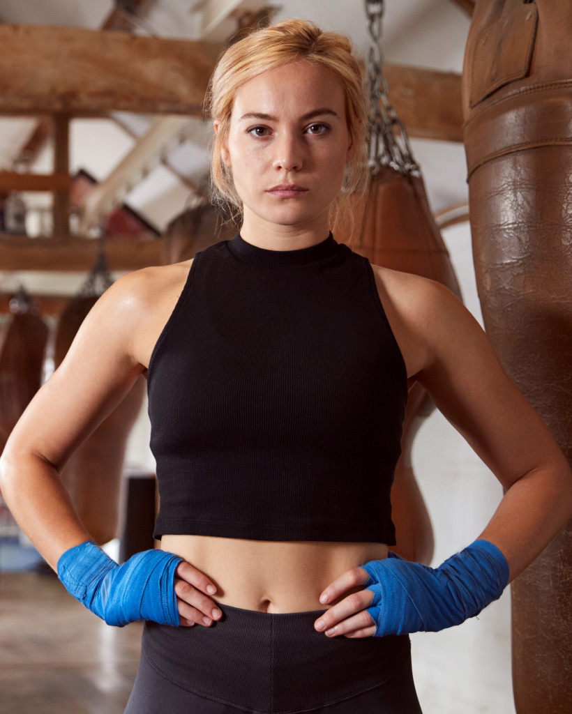 female boxer with protective wraps on AF9MALC